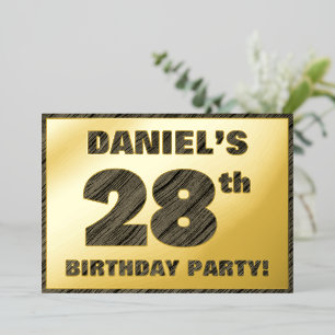 28th Birthday Party — Bold, Faux Wood Grain Text Foil Invitation
