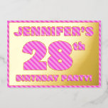 [ Thumbnail: 28th Birthday Party — Bold, Fun, Pink Stripes # 28 Invitation ]
