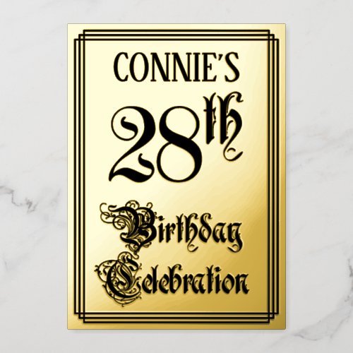 28th Birthday Party  Elegant Script  Custom Name Foil Invitation