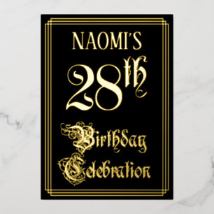 28th Birthday Party — Fancy Script & Custom Name Foil Invitation