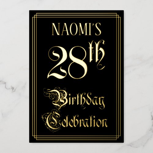 28th Birthday Party  Fancy Script  Custom Name Foil Invitation