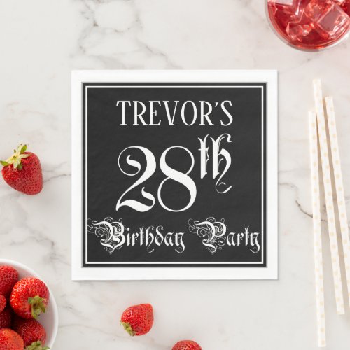 28th Birthday Party  Fancy Script  Custom Name Napkins