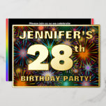 [ Thumbnail: 28th Birthday Party — Fun, Colorful Fireworks Look Invitation ]