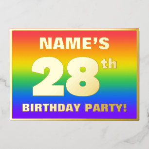 28th Birthday Party: Fun, Colorful Rainbow Pattern Foil Invitation
