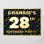 [ Thumbnail: 28th Birthday Party — Fun, Colorful Stars Pattern Invitation ]