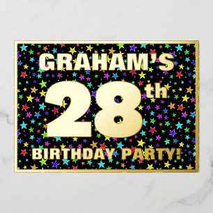 28th Birthday Party — Fun, Colorful Stars Pattern Foil Invitation