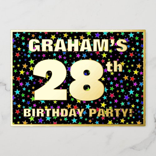28th Birthday Party  Fun Colorful Stars Pattern Foil Invitation