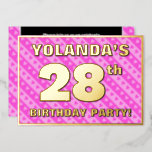 [ Thumbnail: 28th Birthday Party — Fun Pink Hearts and Stripes Invitation ]