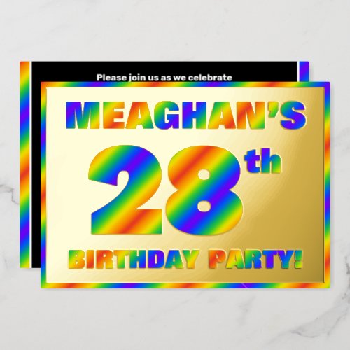 28th Birthday Party  Fun Rainbow Spectrum 28 Foil Invitation