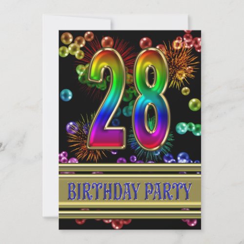 28th Birthday party Invitation with bubbles