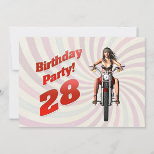 28th birthday party with a girl on a motorbike invitation