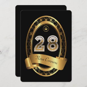 28th,birthday party woman man,elegant color invitation