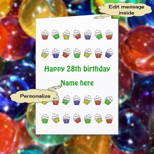 28th birthday personalized cupcakes card