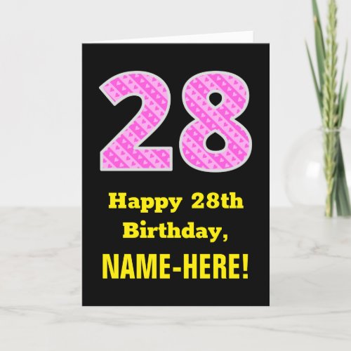 28th Birthday Pink Stripes and Hearts 28  Name Card