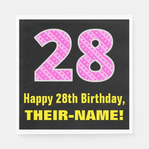28th Birthday Pink Stripes and Hearts 28  Name Napkins