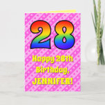 [ Thumbnail: 28th Birthday: Pink Stripes & Hearts, Rainbow # 28 Card ]