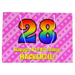 [ Thumbnail: 28th Birthday: Pink Stripes & Hearts, Rainbow # 28 Gift Bag ]