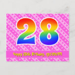 [ Thumbnail: 28th Birthday: Pink Stripes & Hearts, Rainbow 28 Postcard ]