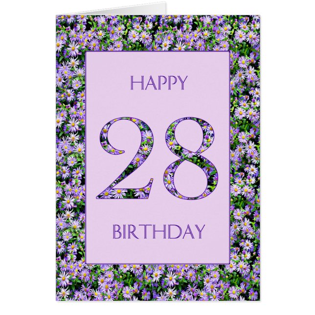 28th Birthday Purple Daisies Cards (Front)