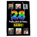 [ Thumbnail: 28th Birthday: Rainbow “28“, Custom Photos & Name Gift Bag ]