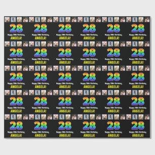 28th Birthday: Rainbow “28“; Custom Photos & Name Wrapping Paper