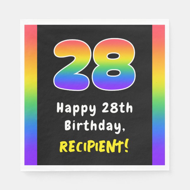 28th Birthday: Rainbow Spectrum # 28, Custom Name Napkins (Front)