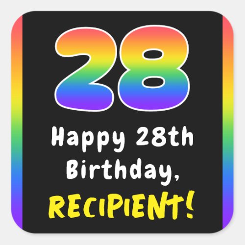 28th Birthday Rainbow Spectrum  28 Custom Name Square Sticker