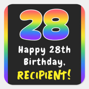 28th Birthday: Rainbow Spectrum # 28, Custom Name Square Sticker