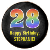 28th Birthday - Rainbow Spectrum Pattern Number 28 Chocolate Covered Oreo (Front)
