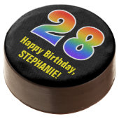 28th Birthday - Rainbow Spectrum Pattern Number 28 Chocolate Covered Oreo (Angled)