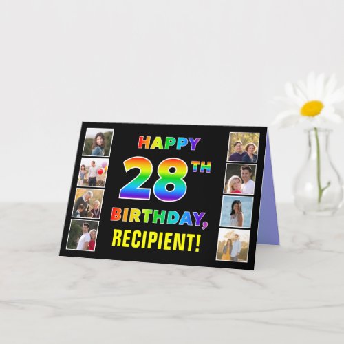 28th Birthday Rainbow Text Custom Photos  Name Card