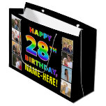 [ Thumbnail: 28th Birthday: Rainbow Text, Custom Photos & Name Gift Bag ]