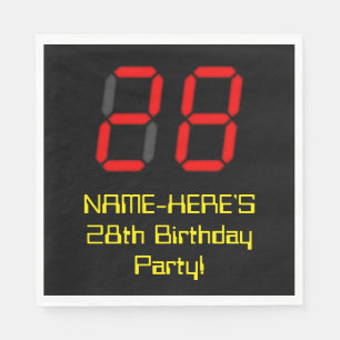 28th Birthday: Red Digital Clock Style "28" + Name Napkins