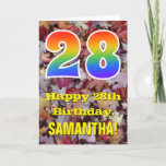 [ Thumbnail: 28th Birthday; Rustic Autumn Leaves; Rainbow "28" Card ]