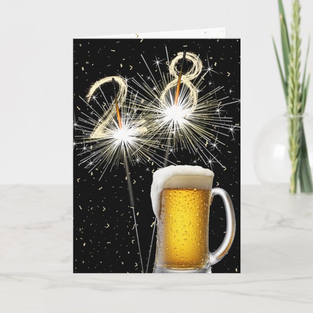 28th Birthday Sparklers With Beer Mug Card (Front)