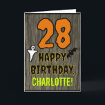 28th Birthday: Spooky Halloween Theme, Custom Name Card<br><div class="desc">The front of this scary and spooky Hallowe'en birthday themed greeting card design features a large number "28". It also features the message "HAPPY BIRTHDAY, ", and a personalized name. There are also depictions of a bat and a ghost on the front. The inside features a custom birthday greeting message,...</div>