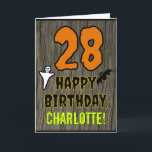 28th Birthday: Spooky Halloween Theme, Custom Name Card<br><div class="desc">The front of this scary and spooky Hallowe'en birthday themed greeting card design features a large number "28". It also features the message "HAPPY BIRTHDAY, ", and a personalized name. There are also depictions of a bat and a ghost on the front. The inside features a custom birthday greeting message,...</div>