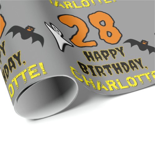 28th Birthday Spooky Halloween Theme Custom Name Wrapping Paper