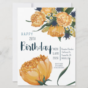 28TH Birthday Unique Watercolor Tulip Flowers Invitation