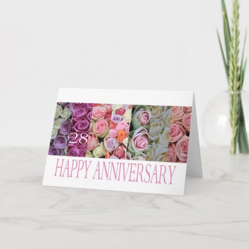 28th Wedding Anniversary Card pastel roses
