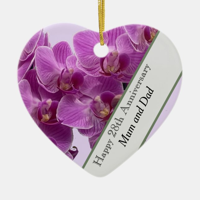 28th Wedding Anniversary Editable Orchid Ceramic Ornament (Front)