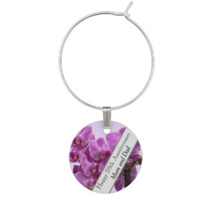 28th Wedding Anniversary Orchid Wine Charm