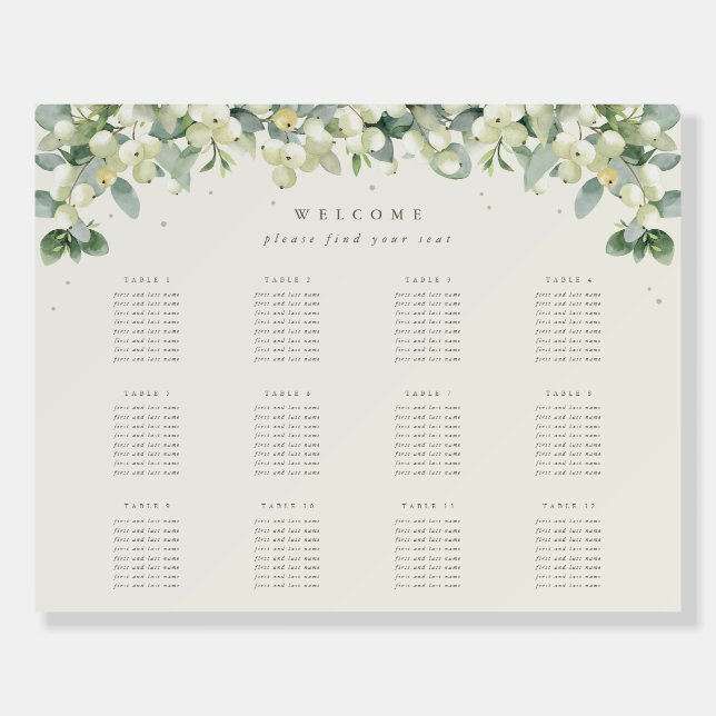 28x22" 12 Tables of 8 Wedding Seating Chart Foam Board (Front)