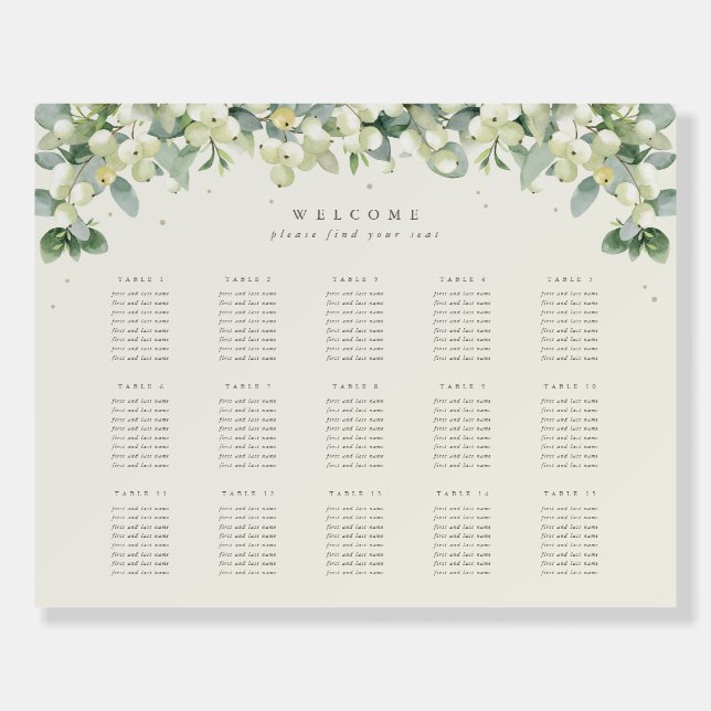 28x22" 15 Tables of 8 Wedding Seating Chart Foam Board (Front)