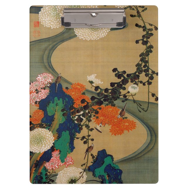 29. 菊花流水図, 若冲 Chrysanthemum & Stream, Jakuchū Clipboard (Front)