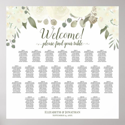29 Table Ivory White Roses Wedding Seating Chart