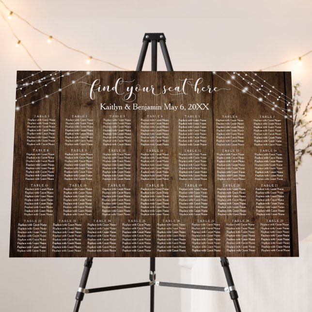 29 Tables Rustic Wood & Lights Seating Chart  Foam Board (In Situ (Stand))