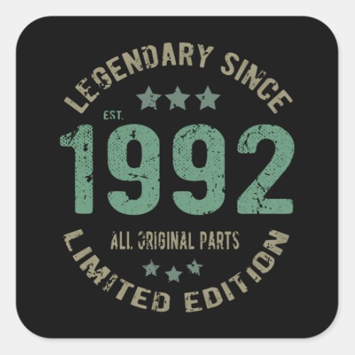 29 Year Old Bday 1992 Legend Since 29th Birthday Square Sticker