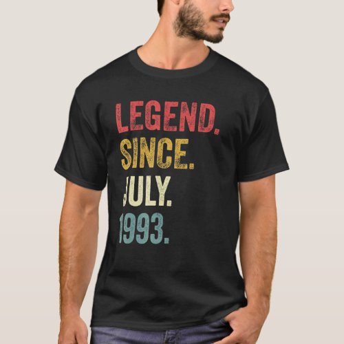 29th Birthday  29 Years Old Legend Since July 1993 T_Shirt