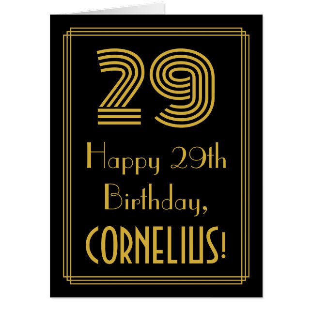 29th Birthday: Art Deco Inspired Look “29” + Name Card (Front)